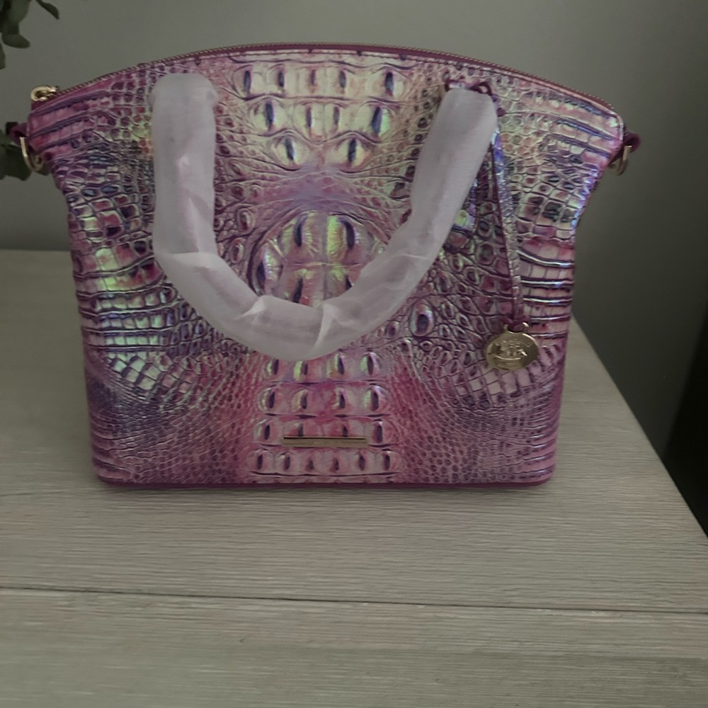 Brahmin Purple Iris Crocodile Textured Shoulder Bag